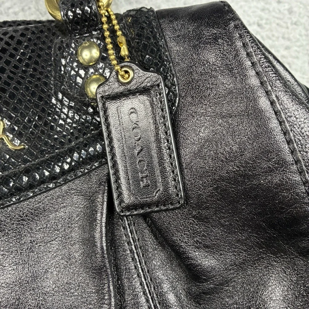 Coach Ashley Black Leather Python Trim Satchel Shoulder Bag F19247 Purse